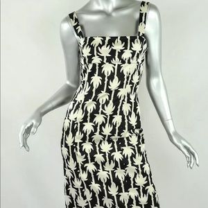 Diane von Furstenberg Black Silk Palm Tree Sleeveless Sheath Midi Dress